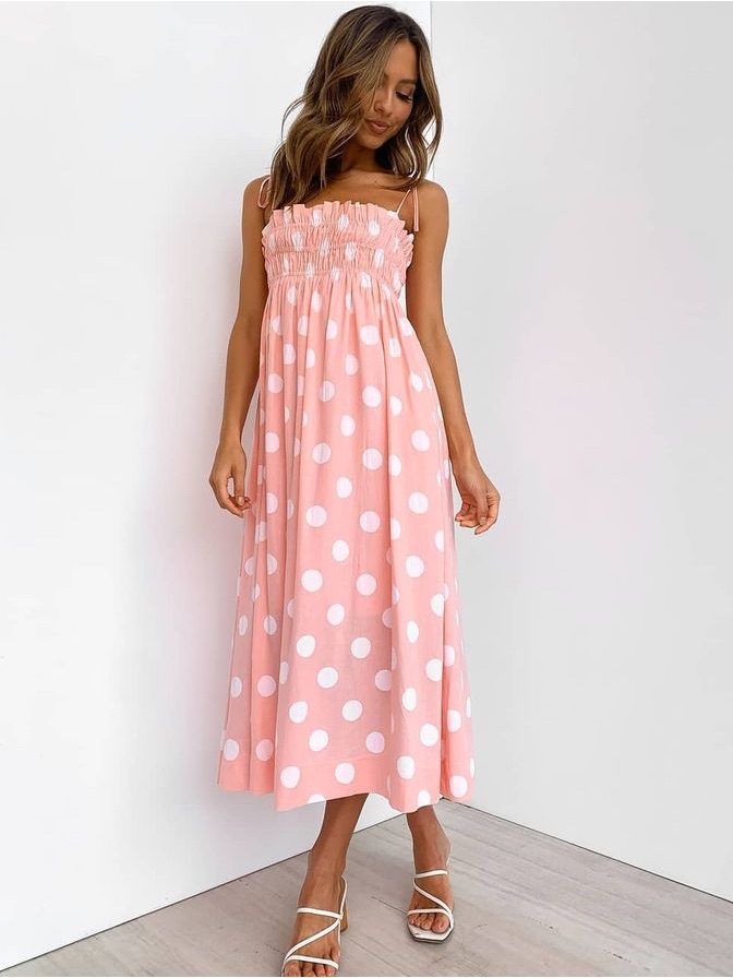 Petal + Pup Pink Polka Dot Tie Shoulder Midi Length Dress Size 4